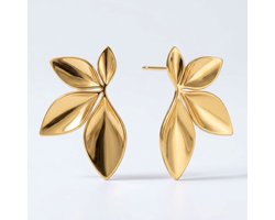 Lundholm Luxe Oorbellen Dames Goud kleurig Bruids Oorbellen Sieraden Bruiloft – Premium Stainless Steel Jewellery Gold Plated – Statement Oorstekers Bloem - My Amy Serie – Elegant Cadeau voor Haar grote bloem oorbellen Statement — cadeau in Sieraden