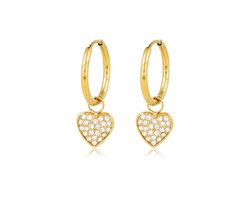 My Bendel - Goudkleurige Oorringen met Zirkonia Hartjes - met Luxe Cadeauverpakking | Sieraden Voor Dames — cadeau in Sieraden