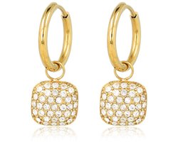 My Bendel - Oorringen met Vierkante Hanger van Zirkonia Steentjes - met Luxe Cadeauverpakking | Sieraden Voor Dames — cadeau in Sieraden