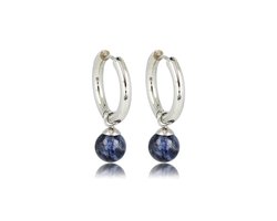 My Bendel - Zilverkleurige Oorbel Sodalite Edelstenen Balletje - Sodalite Zilverkleurige Oorringen: Elegantie In Blauw - met Luxe Cadeauverpakking | Sieraden Voor Dames — cadeau in Sieraden