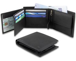 Garzini heren portemonnee leder, portefeuille RFID, tijdloos billfold model muntvak, briefgeldvak, 15 pasjes, Zwart — cadeau in Mode & Accessoires