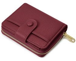 Kleine portemonnee voor dames van zacht leer, kleine portemonnee voor dames, mini portemonnee met groot ritsvak voor munten, bordeauxrood, modern — cadeau in Mode & Accessoires