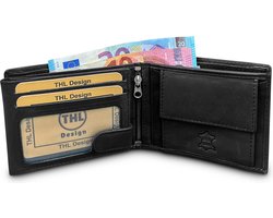 THL Design - Portemonnee Heren - Billfold - Echt Leer - 10 Pasjes - Zwart — cadeau in Mode & Accessoires
