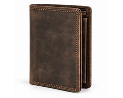 THL Design - Heren Portemonnee - Billfold - Luxe Portefeuille - Hoog Model - Vintage Leer Donkerbruin — cadeau in Mode & Accessoires