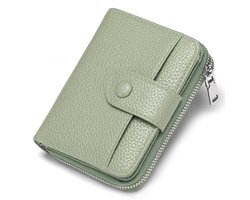 Dames Portemonnee - RFID-bescherming - Kleine damesportemonnee van zacht leer - Pasjeshouder - Portemonnee - Mini-portemonnee met drukknoop, ritssluiting en kaartvak - Groen — cadeau in Mode & Accessoires