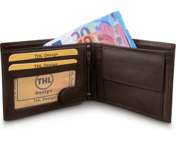 THL Design - Portemonnee Heren - Billfold - Echt Leer - 10 Pasjes - Donkerbruin — cadeau in Mode & Accessoires