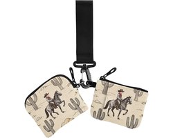 Dames Portemonnee - Kaarthouder Sleutelhanger - Dagelijks Gebruik - Afneembare Polsband - 2 Stuks - Cowboy Cactussen — cadeau in Mode & Accessoires