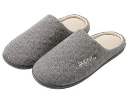 Pantoffels—Unisex instapmodel—Geluidsarme zolen—Materiaal van een katoen-linnenmix—Zacht en comfortabel—Ideaal cadeau—Pluche gevoerde pantoffels met zachte-antislipzolen—Maten 42-43-Grijs — cadeau in Mode & Accessoires