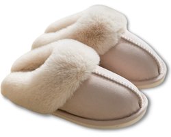 Pantoffels Dames en Heren Fluffy Open Sloffen met Pluche Voering Antislip Zool - Beige - Maat 38/39 — cadeau in Mode & Accessoires