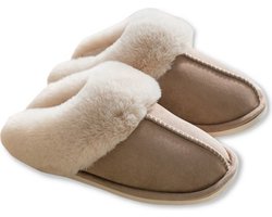 Knaak Fluffy Pantoffels Unisex - Open Sloffen Met Pluche Voering - Antislip - Khaki - Maat 40/41 — cadeau in Mode & Accessoires