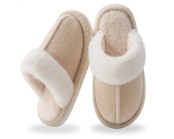 RENALUX Pantoffels Heren en Dames - Sloffen Dames en Heren - Pluche Voering - Antislip Zool - Beige - Maat 38-39 — cadeau in Cadeau-ideeën