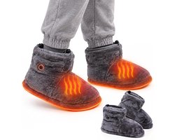 Elektrische verwarmde slippers – Elektrische verwarmende voetverwarmer – Warme schoenen – Pluche warmte – Winterbescherming - 5 warmtestanden – USB-verwarming - verwarmde schoenen - voor thuis, op kantoor, in de winter, voor mannen en vrouwen – Grijs — cadeau in Gadgets
