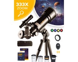 RP® Telescoop 333x Zoom incl 3 lenzen en Filterset - Sterrenkijker Kinderen / Volwassenen - Verstelbaar Statief - Afstandsbediening, Leerboek en Smartphone Adapter + Poster - Zwart — cadeau in Hobby