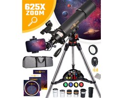 RP® Telescoop 625x Zoom Sterrenkijker incl 6 lenzen en Filterset - Volwassenen / Gevorderden - Verstelbaar Statief - Afstandsbediening, Planisfeer, Leerboek en Smartphone Adapter + Poster - CARBON — cadeau in Hobby