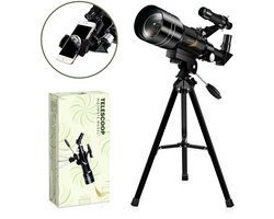 Gerole®-Sterrenkijker -Telescoop- Refractor Telescoop met Smartphone Adapter, Statief & Afstandsbediening – Voor Volwassenen & Kinderen – Eenvoudig in Gebruik-Tafelmodel-Zwart — cadeau in Hobby