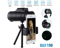 Sterrenkijker - Telescoop - Sterrenkijker Telescoop - 80 x 100 HD Zoom - Ministatief - Aansluiten op Mobiele Telefoon — cadeau in Hobby