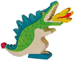HOLZTIGER Sprookjes En Ridders - Draak Groen - 19X3X13Cm - Houten Figuur - Handgemaakt — cadeau in Spellen & Speelgoed