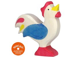 Holztiger Boerderij: HAAN blauw 8x2x7cm, hout — cadeau in Spellen & Speelgoed