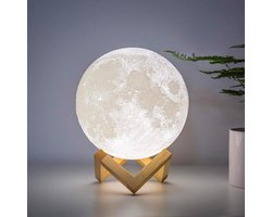 Maanlamp - Maan lamp - Maanlampje - Nachtlamp - 15 cm - 3D geprint - 16 kleuren - draadloos - Dimbaar - Met afstandsbediening - Verbeterd model - Grote batterij - Mobstore — cadeau in Wonen & Interieur