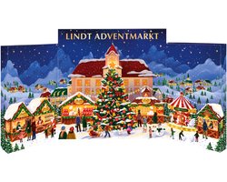 Lindt Chocolade Adventskalender 2026 Kerstmarkt 304 gram - Openklapbaar - Extra groot - 24 chocolade verrassingen - Chocolade Kerst cadeau voor mannen en vrouwen — cadeau in Eten & Drinken