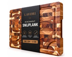LAVORI Houten Snijplank - Acacia snijplank - serveerplank - Antislip - Met Sapgeul & Handvaten - Stijlvol & Duurzaam - 38x28x3cm — cadeau in Kookcadeaus