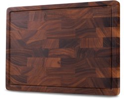 SOPHIOR Houten Snijplank Walnoot Kopshout - Groot 42x30x3,2 cm - Met Sapgeul en Handvaten — cadeau in Kookcadeaus