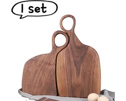 1 set - Snijplank - Walnoothouten snijplank (hout) - Steak- en broodplank - Massief houten snijplank - Babyvoeding- en fruitplank met handvat - Keuken - Walnootkleur — cadeau in Kookcadeaus