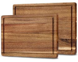 SOPHIOR Houten Snijplankenset Acacia - 35x25 en 42x30 cm - Met Sapgeul en Handvaten — cadeau in Kookcadeaus