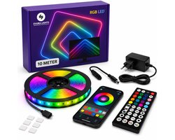 Evura Goods - Led strip - 10 meter - RGB - met afstandsbediening & telefoon app - dimbaar - smart LED light verlichting - Led-strips - timer en muziek modus - Led Lights - smart home verlichting — cadeau in Wonen & Interieur