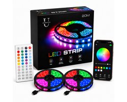 Ustratics Led Strip - 20 meter - 2x10m - Light - rgb LED Verlichting - Afstandsbediening - Bluetooth - licht - Dimbaar - Gaming - Ledstrip - Ledstrips — cadeau in Wonen & Interieur