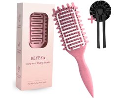 Beyeza Curl Brush - Haarborstel Anti klit - Krullen Borstel - Define Volume - incl. Satijnen Slaapmuts Bonnet - Bounce Kam - Krullend Haar Producten — cadeau in Verzorging
