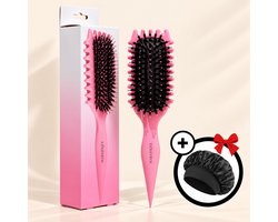 Curl Bounce Haarborstel - Krullenkam - Krullenborstel - Curly Girl CG Methode - Inclusief Satijnen Slaapmuts - Haarborstel antiklit - Curl Brush - Roze — cadeau in Verzorging