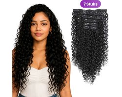 SassyGoods Zwarte Clip In Extensions Hairextensions - Haarstuk - Nephaar - Nep Haar - Haar - Professionele Haarverlenging - Zwart - 50 cm — cadeau in Verzorging