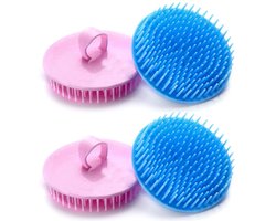 4-delige Badborstel - Comfortabele badborstel - Hoofdhuidmassageborstel – Een borstel voor het wassen van je haar en lichaam, die gebruikt wordt om de hoofdhuid te reinigen en te masseren - 8 × 8 × 4 cm - Geschikt voor alle haartypes - Roze en blauw — cadeau in Verzorging