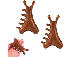 2 stuks - houten massagekammen - 4-in-1 multifunctionele massagekam - massage-apparaat - kam met brede tanden - draagbaar en gemakkelijk schoon - voor haar, gezicht, ogen, nek, Gua Sha-lichaamsmassage — cadeau in Verzorging