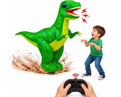 Silvergear® Opblaasbare RC Dinosaurus voor Kinderen - Bestuurbare Dino met Afstandsbediening - 90 cm Hoog - Zelfopblazend in 20 sec - Vooruit, Achteruit & 360° Draaien - Oplaadbaar - Dinosaurus Speelgoed T Rex - Groen - Cadeau voor 4,5,6,7,8+ Jaar — cadeau in Spellen & Speelgoed