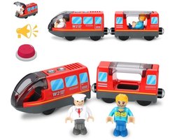 Elektrische Trein met Magnetische Koppeling, Compatibel met Houten Treinbanen, Batterij Aangedreven Speelgoedtrein met Vooruit/Achteruit Functie en Geluidseffecten, voor Kinderen vanaf 3 Jaar - Rood — cadeau in Spellen & Speelgoed