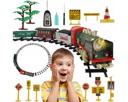 Retro Stoomtrein Set - Elektrische Treinset - RC Stoomlocomotief - Speelgoedtrein met Rails - Gesimuleerde rook - Geluid & Licht - Vooruit&Achteruit&Accelereren - Veilig ABS - Interactief Speelgoed - Voor Kinderen 4-7 Jaar — cadeau in Spellen & Speelgoed