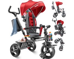 KIDIZ® Loopfiets Driewieler 5in1 Kinderfiets kinderdriewielerfiets 1 jaar vooruit en achteruit Jogger , mand tas drinkhouder zonnekap rubberen wielen, buggy fiets baby opvouwbaar driewielfiets - Rood — cadeau in Cadeau-ideeën