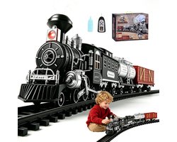 Retro Stoomtrein Set - Elektrische Treinset - RC Stoomlocomotief - Speelgoedtrein - Gesimuleerde rook - LED Verlichting & Geluid - Variabele Rails - Vooruit&Achteruit&Accelereren & Toeter - Interactief Speelgoed - Voor Ouder-kind — cadeau in Spellen & Speelgoed