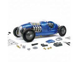 Velleman Blauwe retro racewagen bouwpakket met werkende V8 motor en bewegende zuigers, 4 versnellingen en achteruit, STEM educatief techniek kit, 233 onderdelen, vanaf 10 jaar — cadeau in Hobby