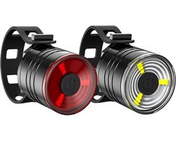 Rieba® Fietsverlichting - Verlichting Fiets - Fietslampjes - Voorlicht & Achterlicht - Fietslamp Set - Verlichtingsset LED - 3 Standen - Koplamp - Achterlamp - Inclusief Batterij - Wit - Rood — cadeau in Sport & Outdoor