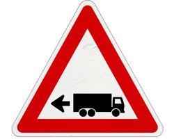 Achteruit rijdende vrachtwagen links bord | Sign Again materiaal | 40 cm — cadeau in Cadeau-ideeën