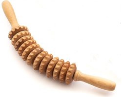 Massage Stok - Massagebal - Massage - Massage stick - Bindweefselmassages - Gebogen Houten Massageroller - Vermoeidheid Verlichten - Accessoires - Anti Cellulite Massage Roller Tool - massageroller - 42cm - Houten - hout kleur - Voor Rug, Nek, Schoud — cadeau in Verzorging