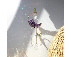Cosy Casa® - Crystal Moon Suncatcher - Paars - Kristal Zonvanger - Goudkleur - Raam Decoratie - Maan zonnevanger - Kristallen - Zonnevanger - Edelsteen - Amethist - Machisch - Gemstone - Spiritueel — cadeau in Wonen & Interieur