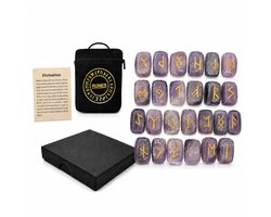 Edelsteen runen Set Elder Futhark Helende Steen Rozenkwarts fluwelen zakje | Mythologie Viking Esoterische Meditatie Magie (Amethist) — cadeau in Hobby