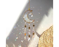 Cosy Casa® - Crystal Moon Suncatcher - Transparant - Kristal Zonvanger - Goudkleur - Raam Decoratie - Maan zonnevanger - Kristallen - Zonnevanger - Edelsteen - Amethist - Machisch - Gemstone - Spiritueel — cadeau in Wonen & Interieur