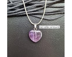 Edelsteen met zilveren ketting Amethist hart hanger 1.5 bij 1.5 — cadeau in Sieraden