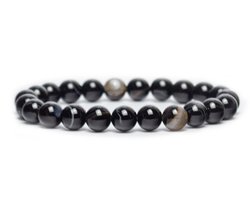 Bixorp Gems Zwarte Agaat Edelstenen Armband - Gepolijste Edelsteen Kralenarmband — cadeau in Sieraden