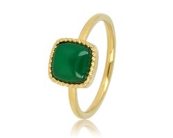 My Bendel - Goudkleurige Zegelring met Green Agate Edelsteen - met Luxe Cadeauverpakking | Sieraden Voor Dames | Maat 20.00 Mm / Maat 63 — cadeau in Sieraden